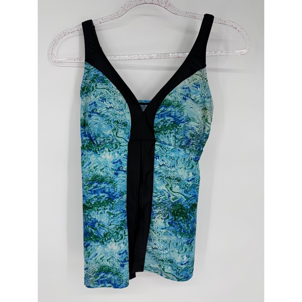 Ceeb Womens Abstract Blue Green‎ V Neck Tankini Swim Top Size 10